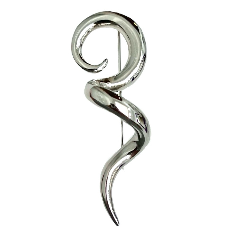 VINTAGE SHINY SILVER TONE SQUIGGLE BROOCH